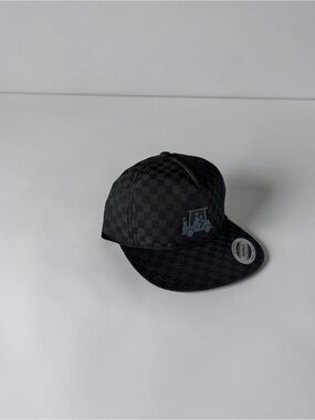 Black Checkered Snapback Hat with Tractor Patch - Men